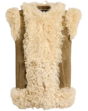 Etro Jassen ,Wol Lamsvacht Gilet Met Pauwenborduursel - Naturel
