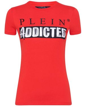 Philipp Plein Tops ,Rood ,Katoen T-Shirt Ronde Hals Ss Original