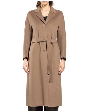 Max Mara Double Drap Mantel Met Ceintuur - Bruin