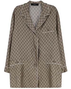 Gucci Nachtkleding ,Zijden Twill Shirt Met Print - Bruin
