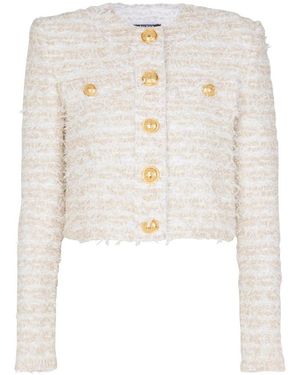 Balmain Cropped Tweed Jas - Wit