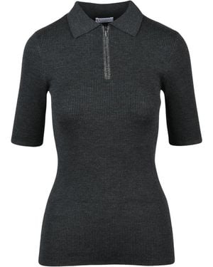 Brunello Cucinelli Tops ,Grijs ,Wol Maglia Sottogiacca - Zwart