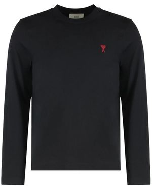 Ami Paris Tops ,Zwart ,Katoen De Coeur T-Shirt Met Lange Mouwen