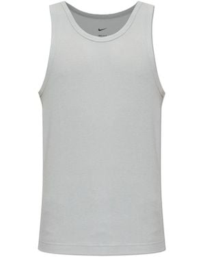 Nike Fitness ,Grijs ,Polyester Ribbed Top Met Logopatch