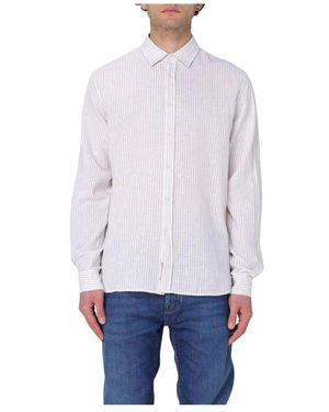 Woolrich Beiges Gestreiftes Hemd - Blau