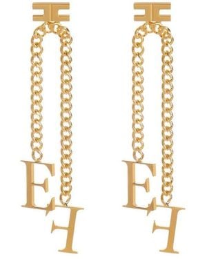 Elisabetta Franchi Pendant Chain Oorbellen Met Logo - Metallic