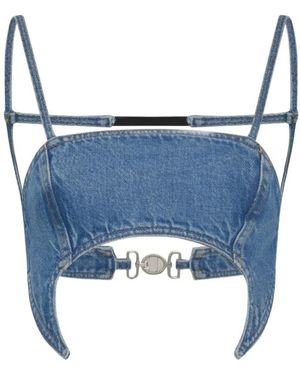 Marine Serre Tops ,Blauw ,Nylon Moon Bustier Top