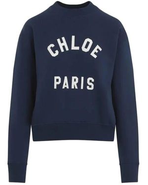 Chloé Hoodies & Sweatvesten ,Blauw ,Katoen Blauwe Sweatshirt Voor Vrouwen Casual Stijl