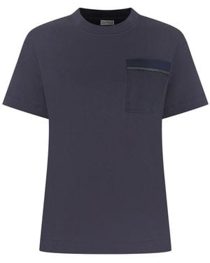 Brunello Cucinelli Tops ,Blauw ,Katoen T-Shirt