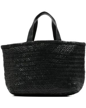 Manebí Tassen ,Zwart ,Leer Medium New Sunset Geweven Leren Tote Bag
