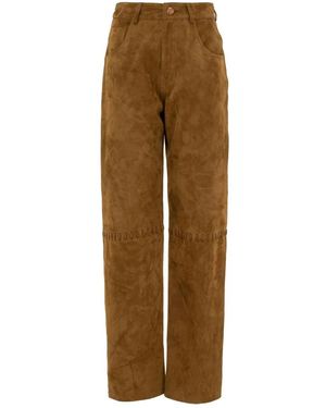 MVP WARDROBE Hochtaillierte wildlederhose mit geflochtenem detail - Braun