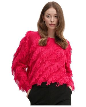 Ouí Truien & Vesten ,Roze ,Wol Trui Met Franjes - Rood