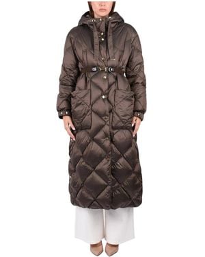 Max Mara Jassen ,Bruin ,Leer Abete Lange Gewatteerde Jas