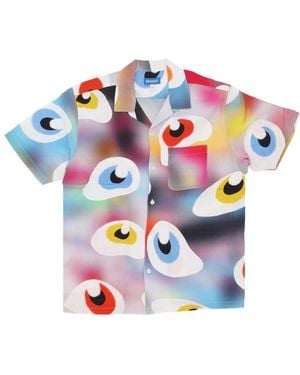 Market Korte Mouw Knoop Omhoog Shirt - Blauw