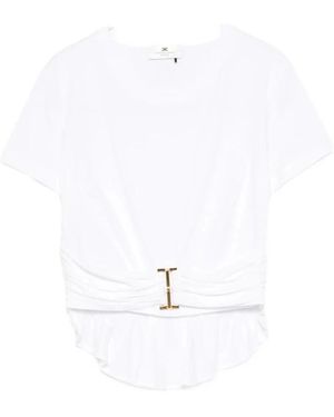 Elisabetta Franchi Overhemden ,Wit ,Peplum Jersey T-Shirt