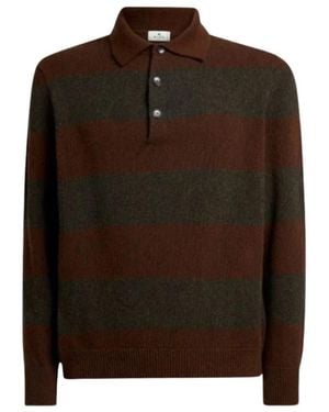 Etro Tops ,Bruin ,Wol Geborduurd Wollen Poloshirt
