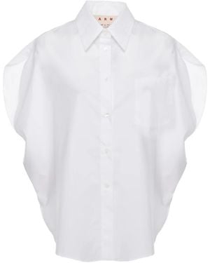 Marni Poplin Blouse Met Kaapmouwen - Wit