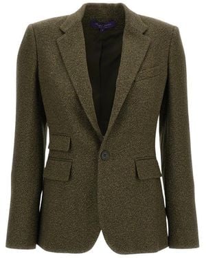 Ralph Lauren Jassen ,Groen ,Leer Gebroken Twill Enkelrijige Blazer