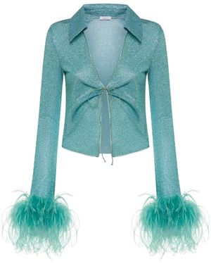 Oséree Overhemden ,Blauw ,Lumière Plumage Slim Shirt - Groen