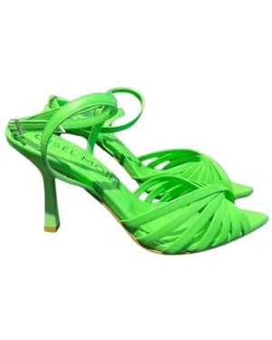 GISÉL MOIRÉ Grüne Flache Sandalen