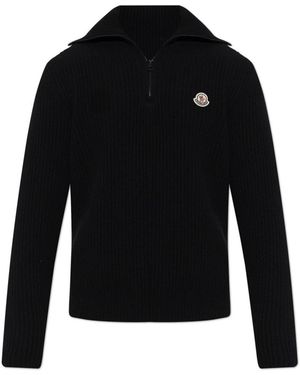 Moncler Logo Rippstrick-Rollkragenpullover Aus Wolle - Schwarz
