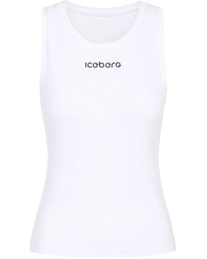 Iceberg Tops ,Wit ,Katoen Geribbelde Stretch Katoen Jersey Tanktop