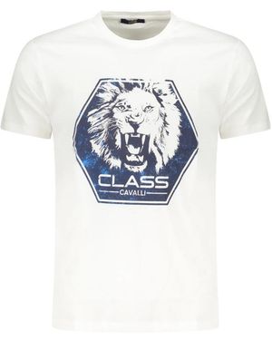 Roberto Cavalli Tops ,Wit ,Katoen Short Sleeve T-Shirt - Blauw