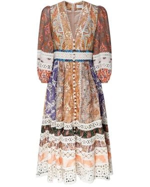 Zimmermann Mehrfarbige leinen devi bedrucktes midi kleid - Braun