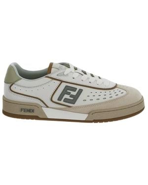 Fendi Geprägte Logo Leder Denim Sneakers - Mettallic