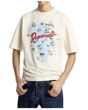 DSquared² Aloha Souvenir T-Shirt Met Losse Pasvorm - Wit
