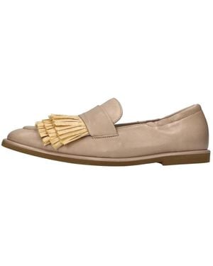 LORENA PAGGI Schoenen ,Leer Leren Mocassins Met Raffia Franje - Naturel