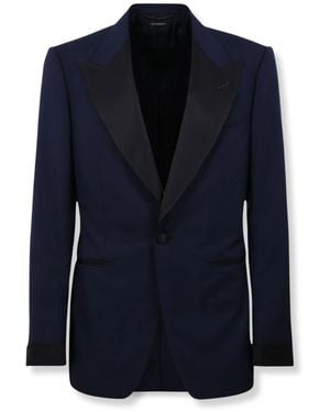Tom Ford Jassen ,Blauw ,Wol Enkelrijzig Blazer