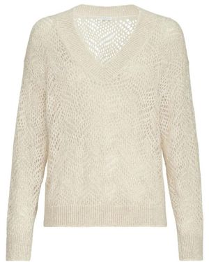 Brunello Cucinelli V-Hals Trui - Wit