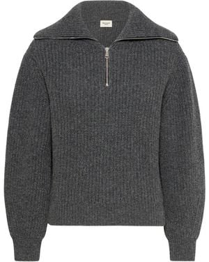 Weekend by Maxmara Truien & Vesten ,Grijs ,Wol Trui Met Col Van Pure Wol Met Halve Metalen Ritssluiting, Volledig Gebreid