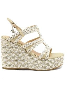 Guess Schoenen ,Leer Sandaal Met Sleehak - Wit