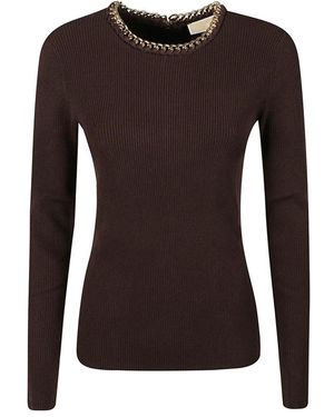 Michael Kors Chain Ribgebreide Viscosemix Trui - Bruin