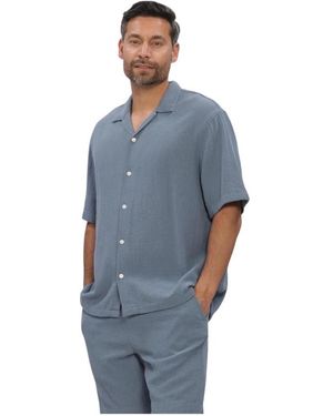 SELECTED Overhemden ,Blauw ,Katoen Slhrlxcal Ss Shirt Resort