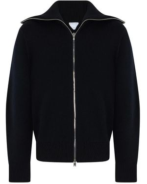 Bottega Veneta Truien & Vesten ,Blauw ,Katoen Wollen Cardigan Met Rits Van Wol En Katoen - Zwart