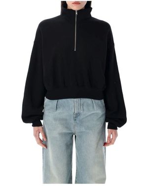 ÉTERNE Hoodies & Sweatvesten ,Zwart ,Katoen Cropped Sweatshirt Met Halve Rits