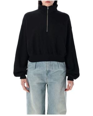 ÉTERNE Hoodies & Sweatvesten ,Zwart ,Katoen Cropped Sweatshirt Met Halve Rits