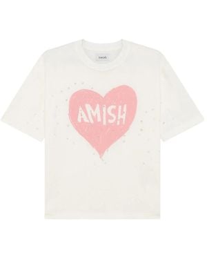 AMISH Tops ,Katoen Cropped T-Shirt - Wit