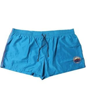 Dolce & Gabbana Türkise Logo-Strandkleidungsshorts Badebekleidung - Blau