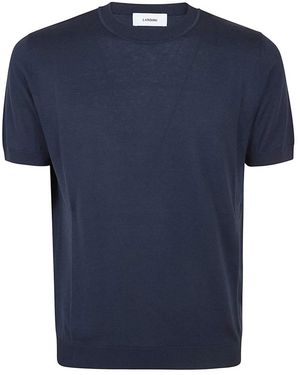 Lardini Truien & Vesten ,Blauw ,Leer Rondgebreide Trui