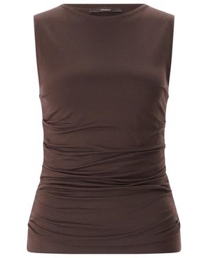 Windsor. Tops ,Bruin ,Leer Mouwloze Lyocell Top Met Geplooide Zijkanten