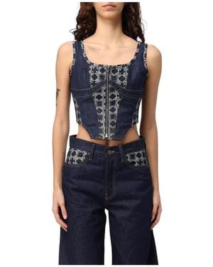 Amiri Blauer Denim-Korsett-Top Ärmellos