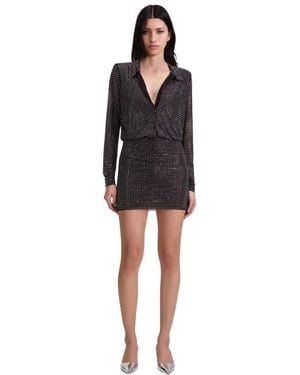 Self-Portrait Hemdenkleid Mit Strasssteinen - Schwarz