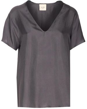 Alysi Overhemden ,Grijs ,Twill Enzimato Blouse