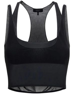 Gucci Tops ,Zwart ,Tweed Licht Crêpe Jersey Bralette Set