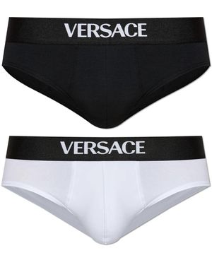 Versace Ondergoed ,Veelkleurig ,Katoen 2-Pack Katoenen Slips Met Logo - Zwart