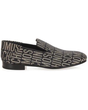 Moschino Schwarze Logo Lurex Loafers - Grau